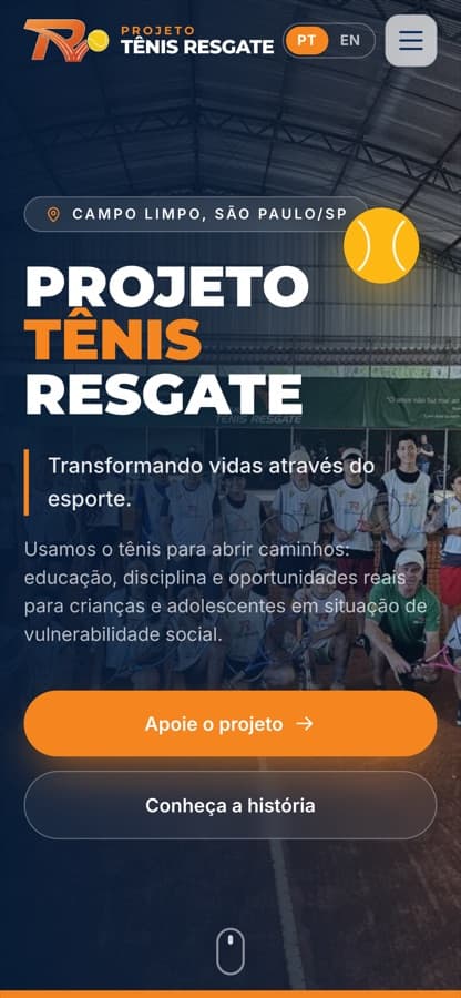 Projeto Tênis Resgate on mobile.